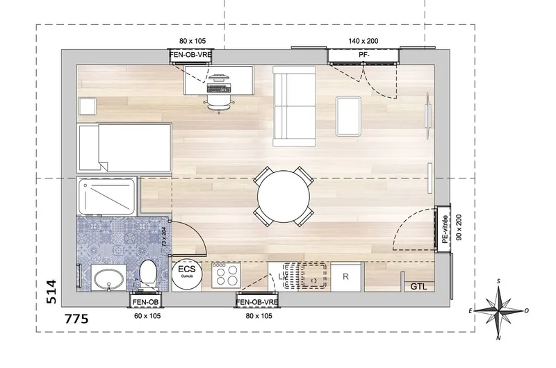 Petite maison bois 32,70 m2 détail 2