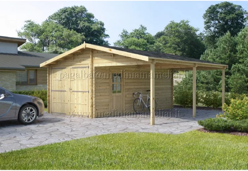 Wooden Garage with Carport 6 x 6 m (36 m2)