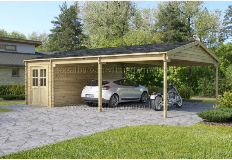 Wooden Garage with Carport 8 x 6 m (48 m2)